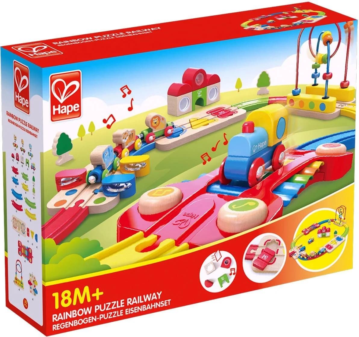 Hape Spielzeug-Eisenbahn Regenbogen-Puzzle Eisenbahnset Bunt Holz
