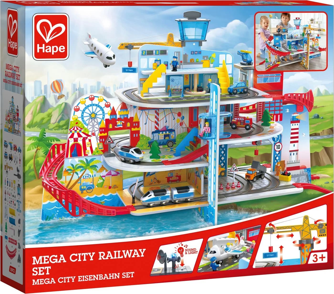 Hape Spielzeug-Eisenbahn Mega City Eisenbahn Set Bunt 5 Stockwerke