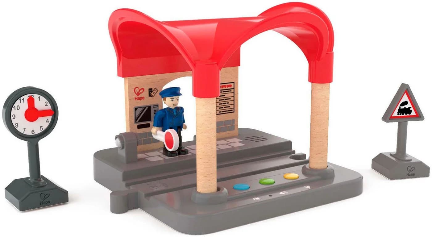 Hape Spielzeugeisenbahn-Gebäude Bahnhof mit Durchsagefunktion