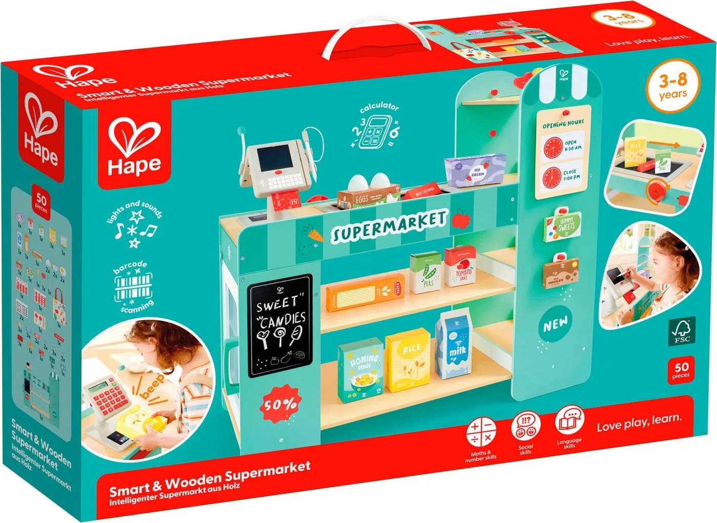 Hape Intelligenter Supermarkt Bunt Holzspielzeug mit Förderband