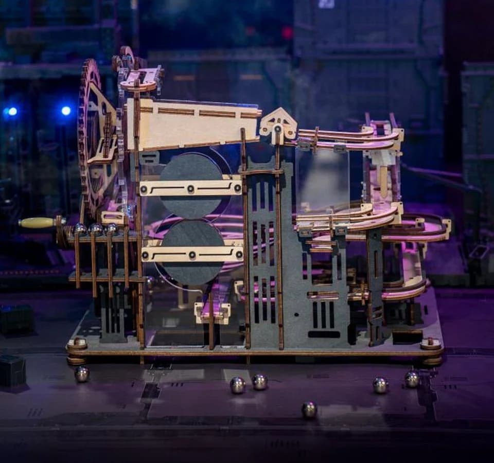Robotime 3D-Puzzle Murmelbahn Night City 2.0 - 294 Teile Holz
