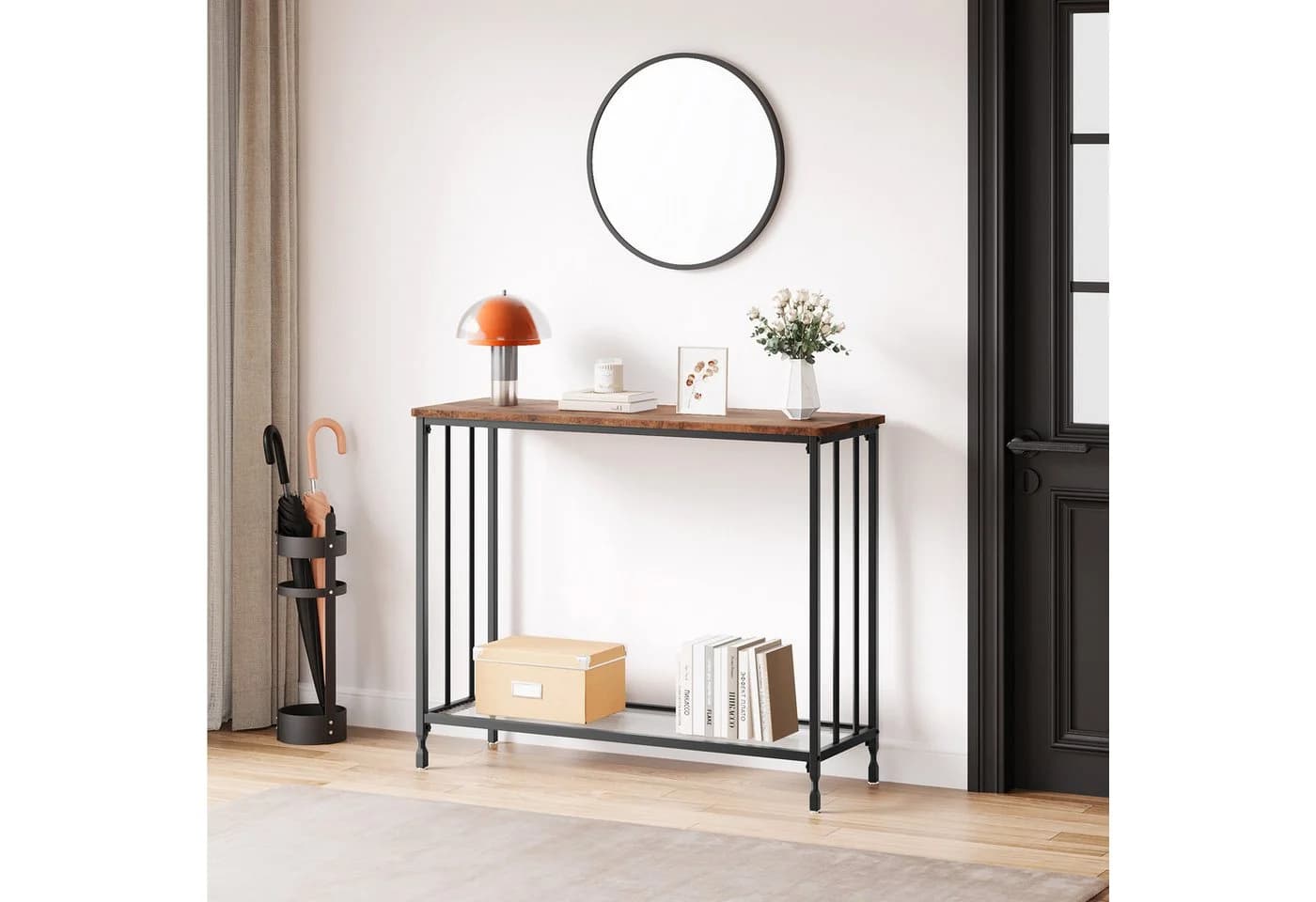 GarveeMore Konsolentisch Schmal Vintage Dunkelbraun-Schwarz