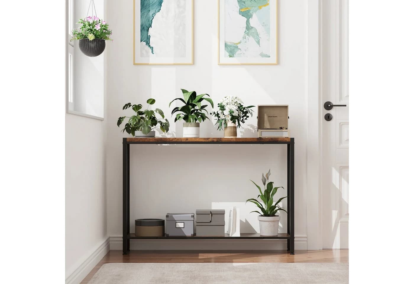 GarveeMore Konsolentisch Schmal Holz Braun mit Stauraum