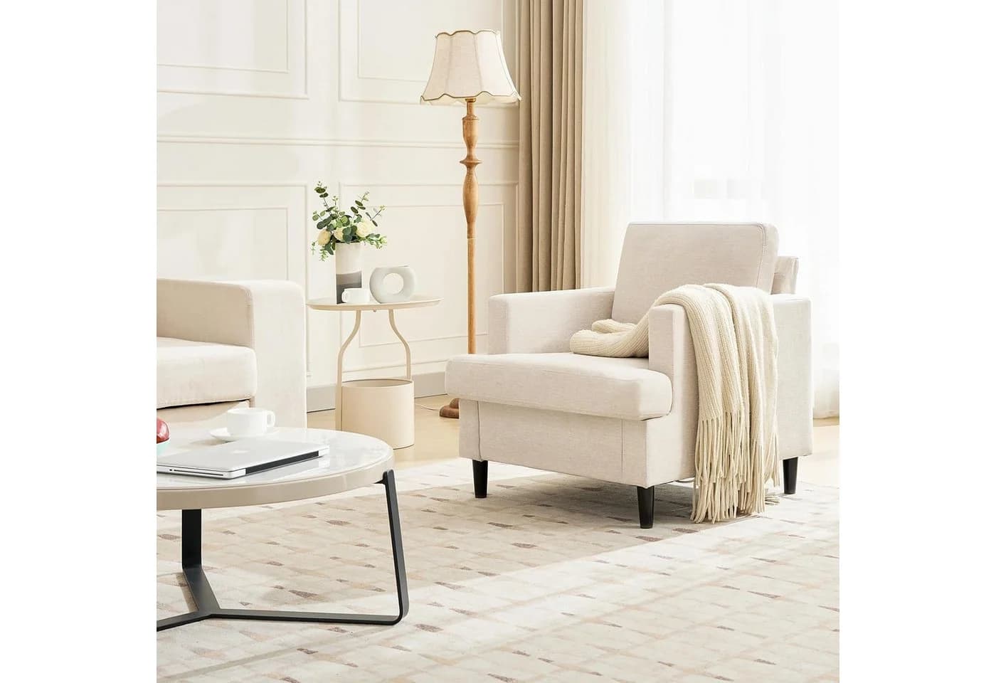 GarveeMore Sessel mit Massivholzrahmen und Relaxfunktion Beige