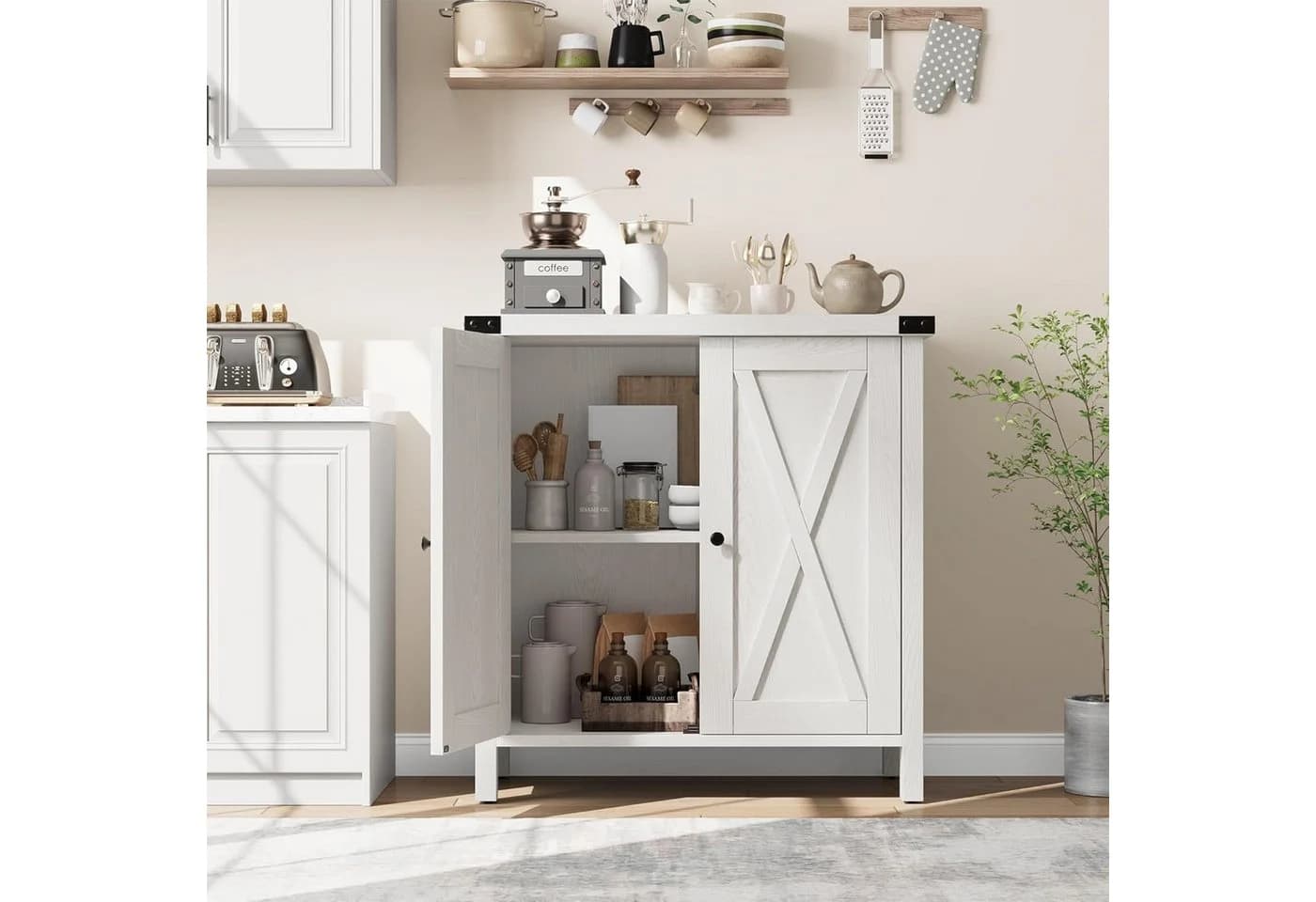 GarveeMore Sideboard Weiß 2 Türen Landhausstil