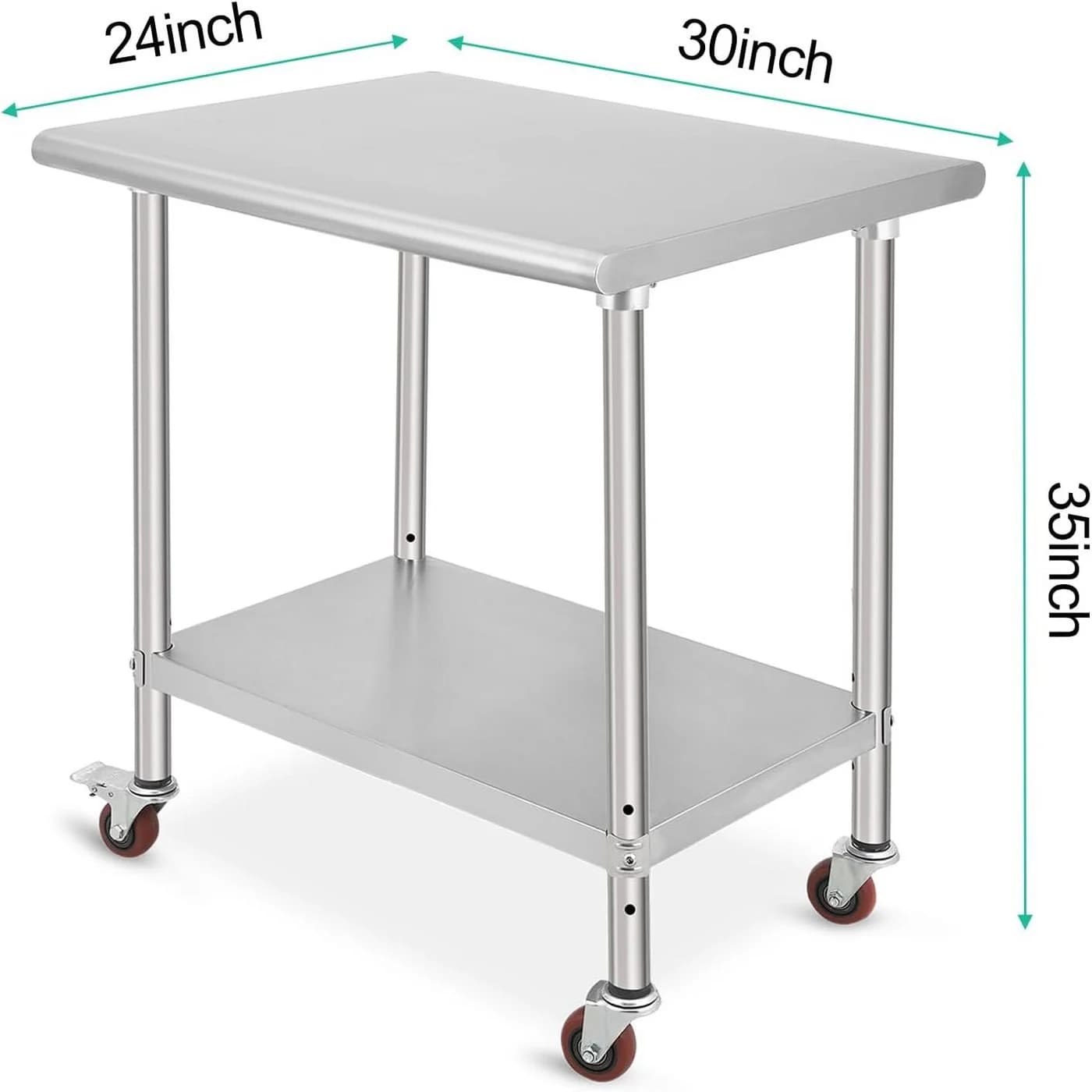 GarveeMore Arbeitstisch Edelstahl 3 Ablagen Rollen 76x61x89cm