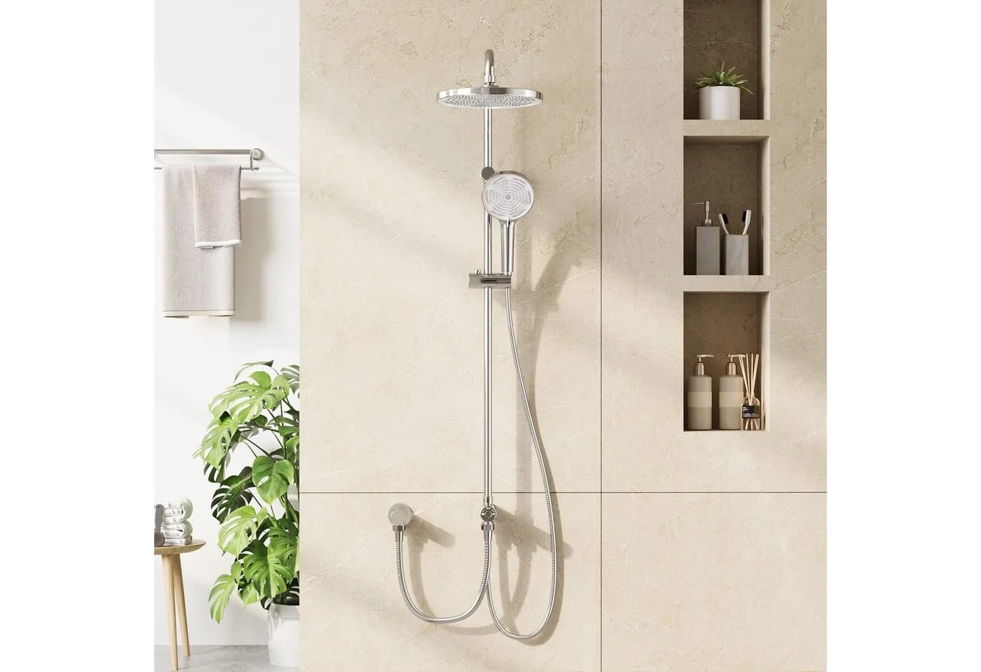 GarveeMore Brausegarnitur Duschsystem Regendusche, Duschset inkl. Einstellbare Einbauhöhe-D25cm