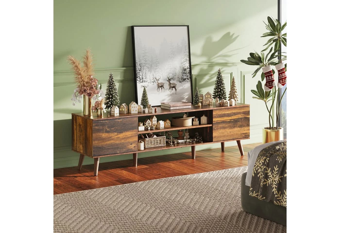 WLIVE TV-Schrank Lowboard mit 2 Türen, verstellbare Ablagen, für Wohnzimmer, Schlafzimmer