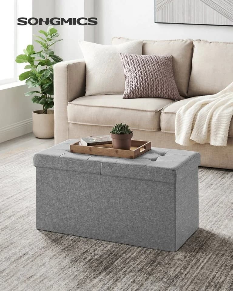 SONGMICS Sitzhocker mit Stauraum Hellgrau Leinenimitat