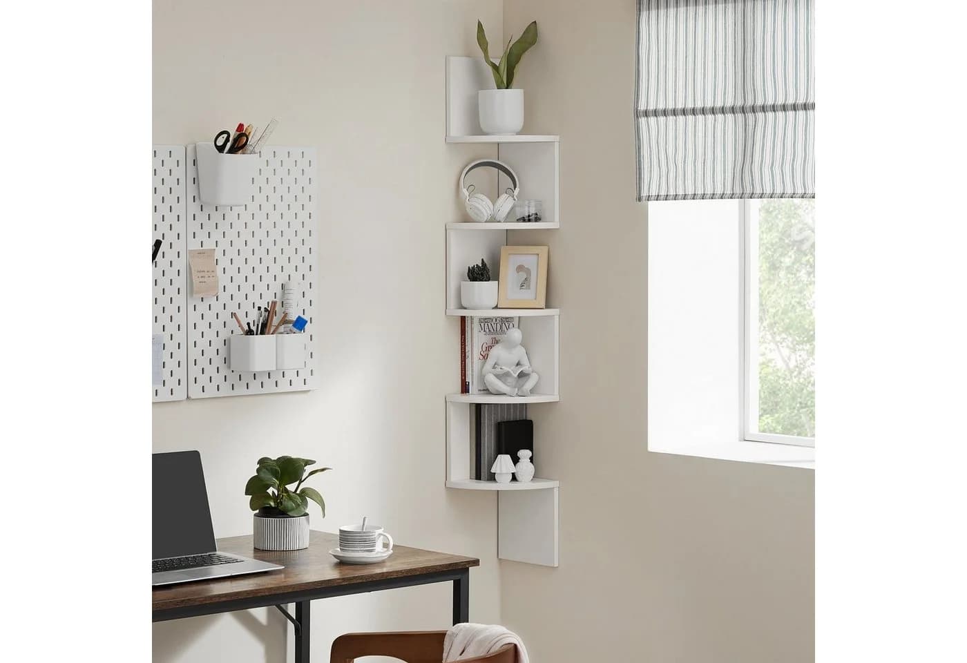 VASAGLE Eckregal Weiß 5 Ablagen Wandregal Modern