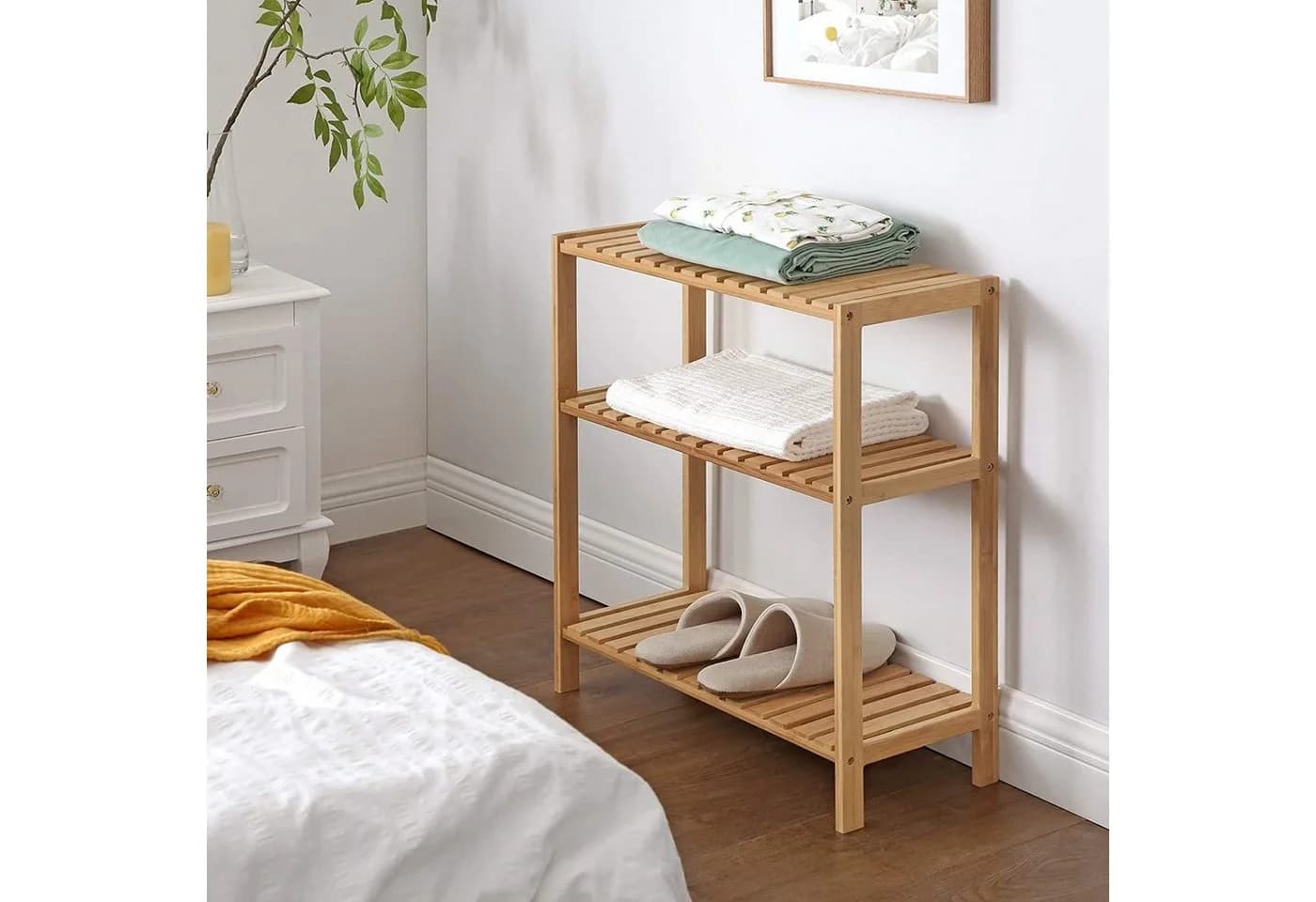SONGMICS Bambusregal 3 Ebenen Naturfarben Badregal Standregal