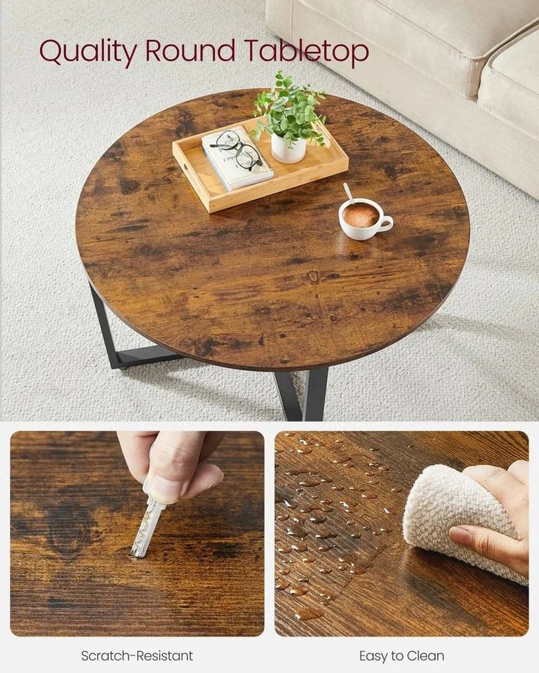 VASAGLE Couchtisch Vintage Dunkelbraun Schwarz Runder Wohnzimmertisch