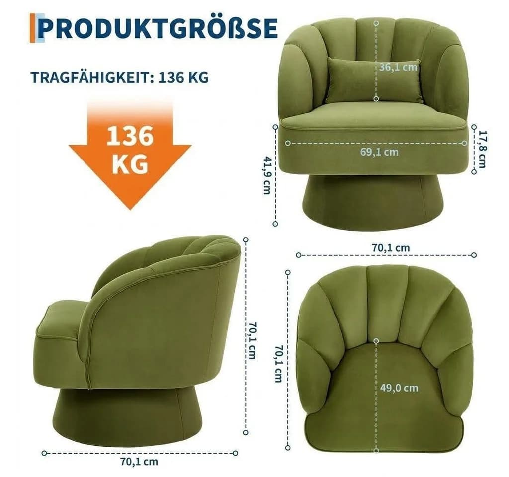 GarveeMore Drehsessel 360-Grad-Sessel mit Samtpolsterung, bequemer runder Loungesessel, gestreifter Rückenlehne und Samtpolsterung, für Wohnzimmer, Schlafzimmer