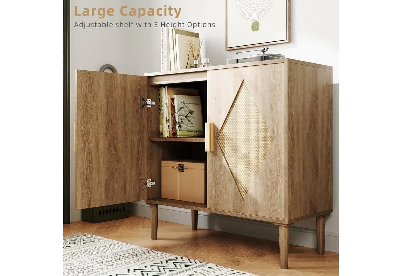 GarveeMore Sideboard aus Rattan mit Stauraum, dekorative Doppeltür-Schränke, 80x35x79cm