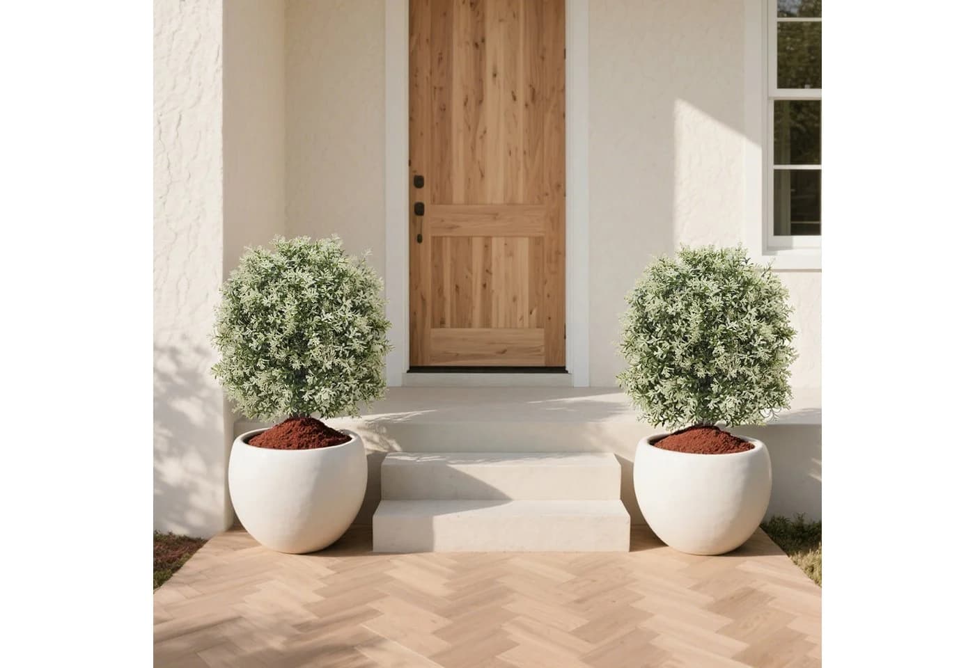 GarveeMore Künstliche Boxwood Topiary Ball 2er Set mit Erdstab