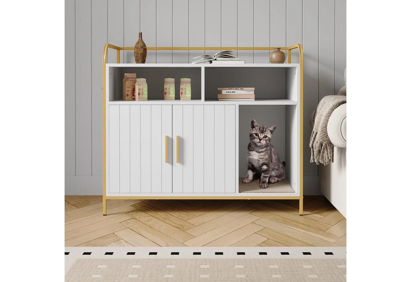 GarveeMore Katzentoilette mit Metallrahmen und Stauraum