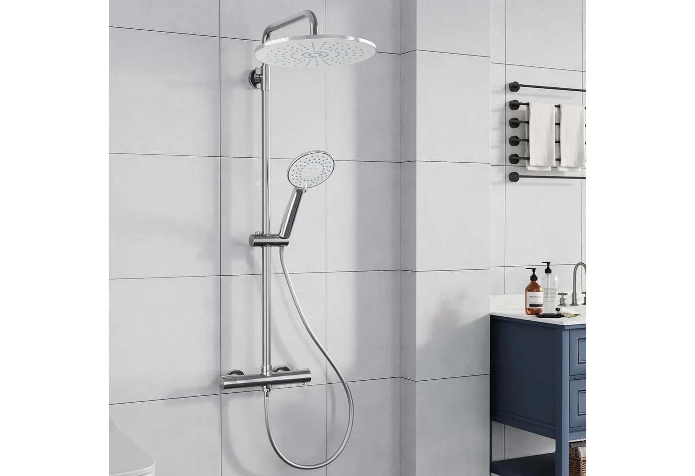 GarveeMore Brausegarnitur Duschsystem mit Thermostat 38°C Duschset Regendusche Set