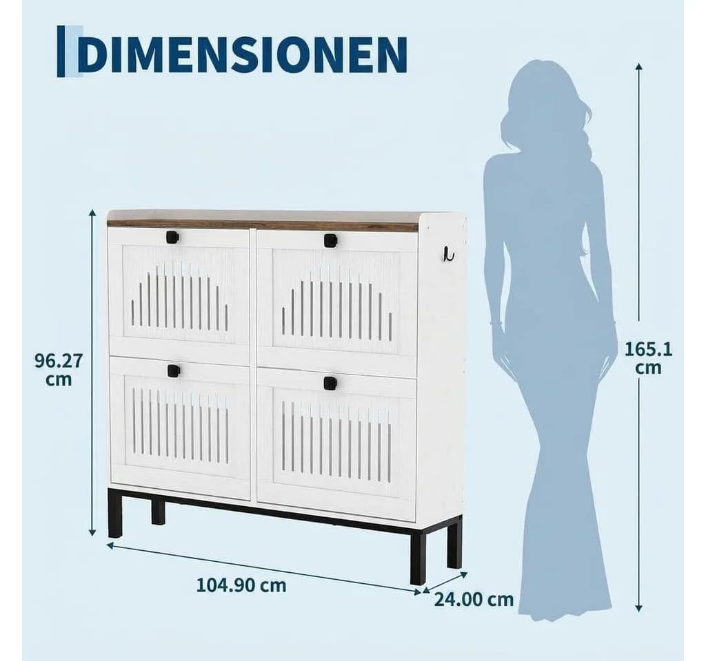 GarveeMore Schuhschrank 4 Klappen Weiß Hartholz
