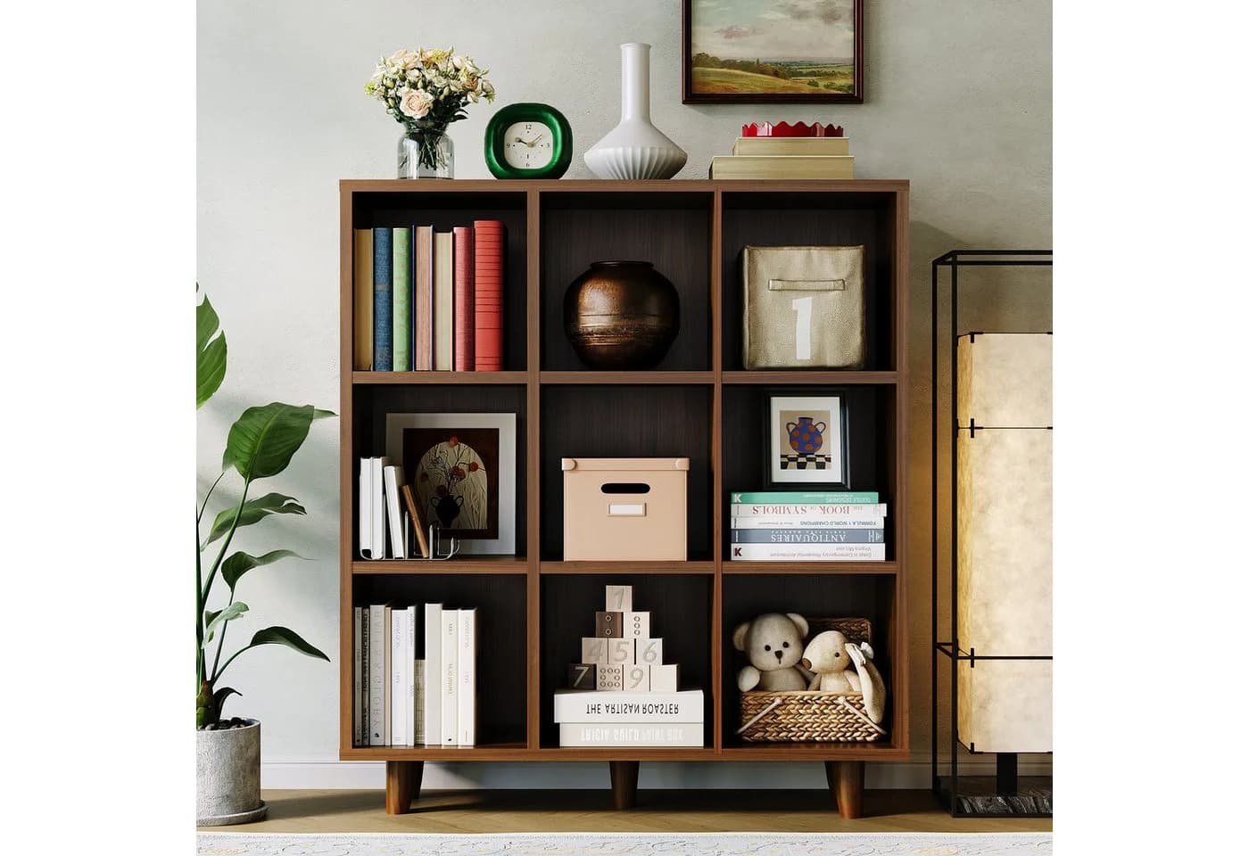 GarveeMore Bücherregal Würfelregal 9 Fächer Braun