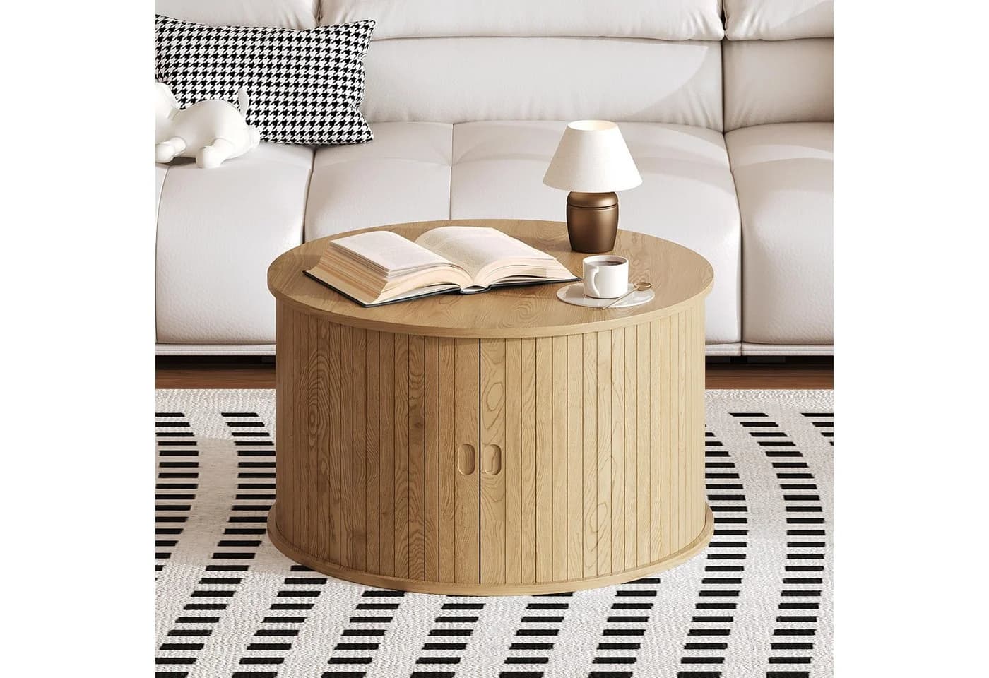 GarveeMore Couchtisch Runder Moderner Couchtisch Mit Aufbewahrung Für Wohnzimmer