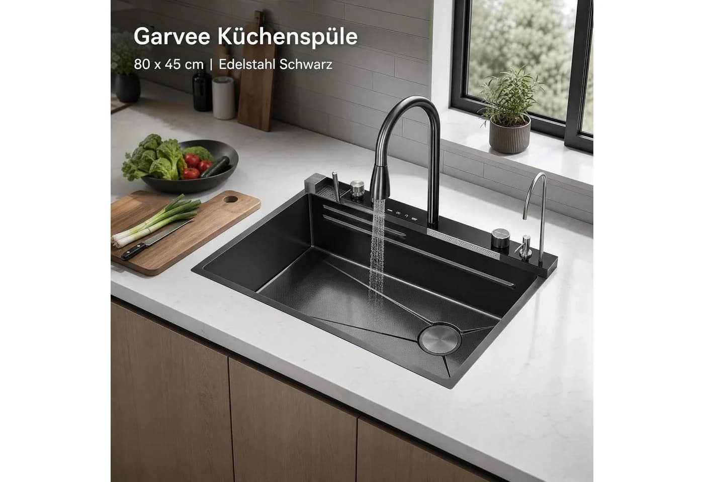 GarveeMore Einbauspüle Edelstahl 80x45cm Schwarz