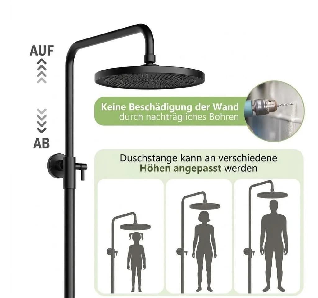 GarveeMore Duschset mit XXL-Regenduschkopf 25cm & Handbrause Schwarz