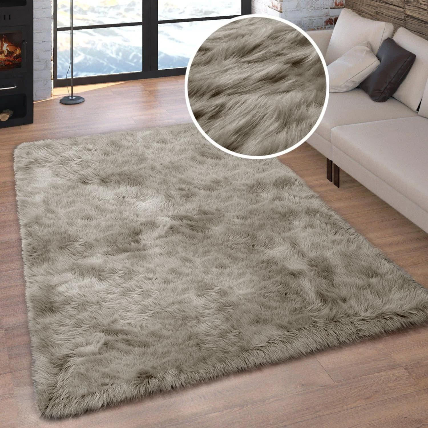 Hochflor-Teppich Valeria Kunstfaser Taupe