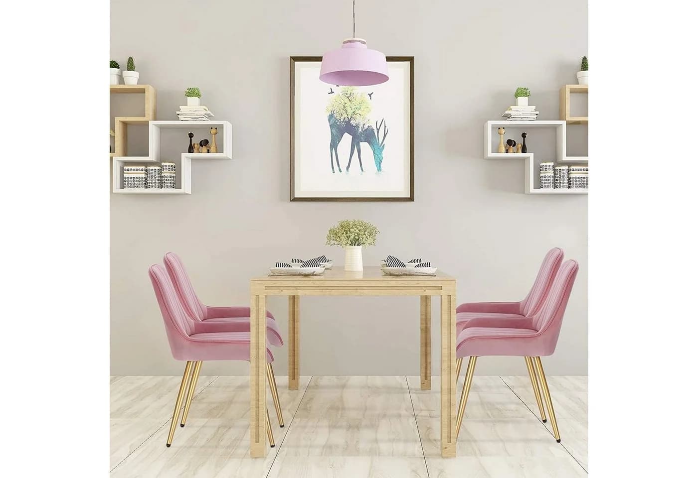 EUGAD Esszimmerstuhl Rosa Samt Metallbeine Retro