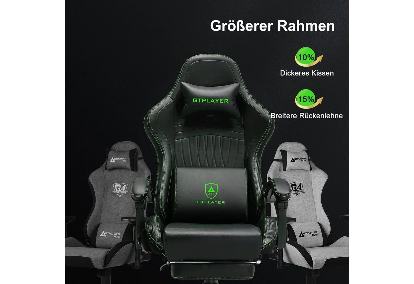 GTPLAYER Gaming-Stuhl mit HIFI Lautsprechern und Fußstütze Grün