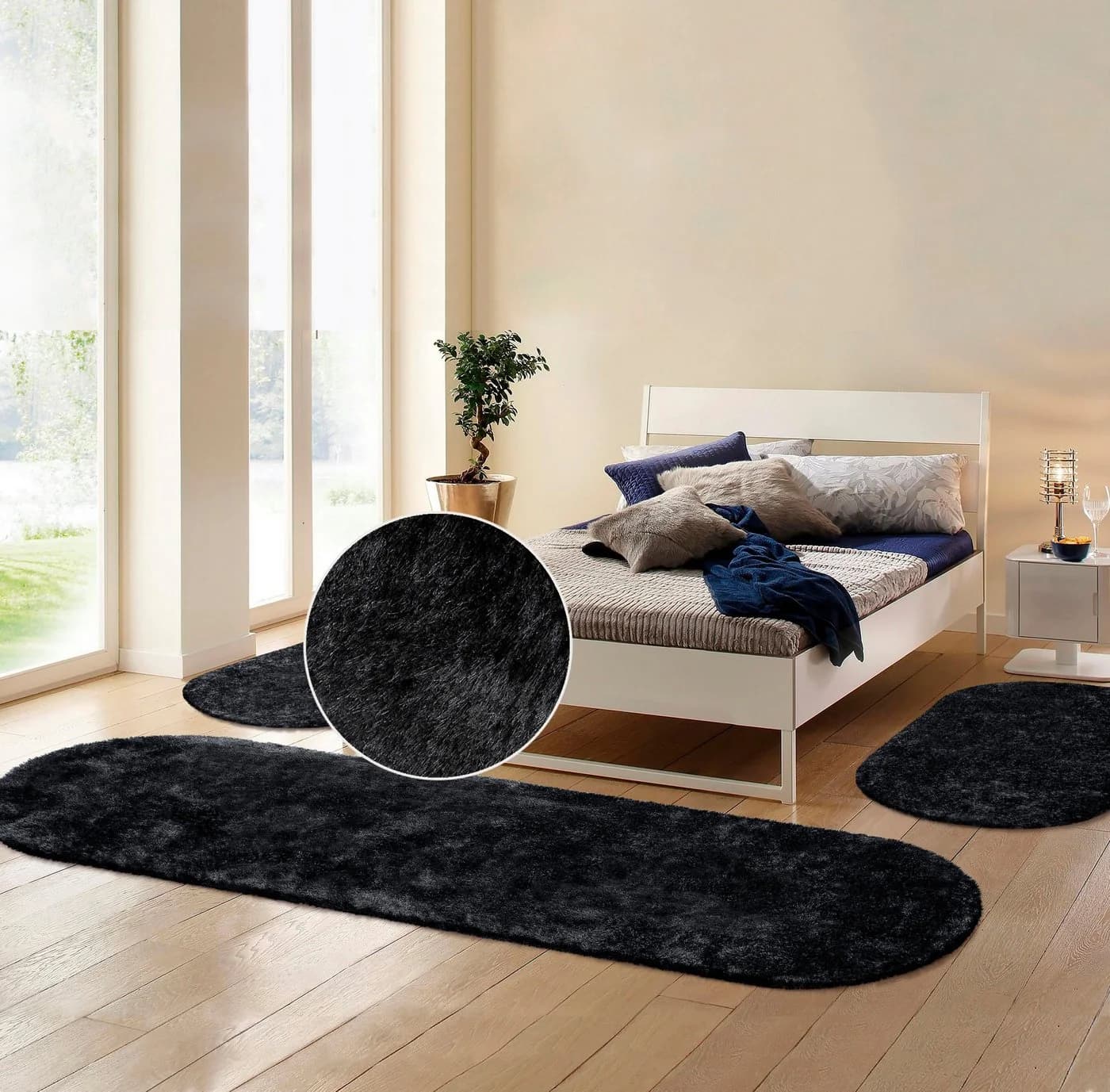 Bruno Banani Hochflor-Bettumrandung Schwarz Uni-Design 3er-Set