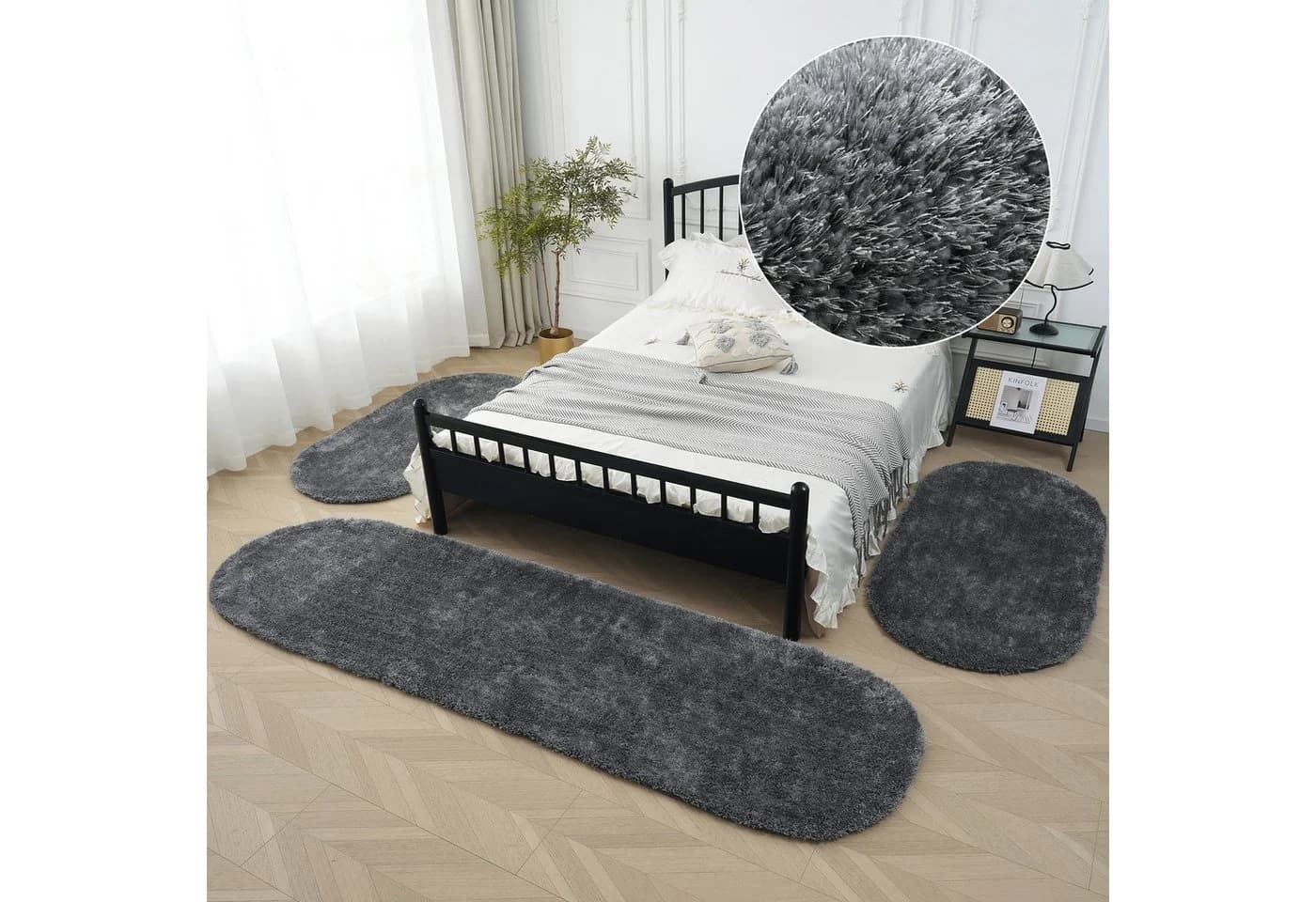 Bruno Banani Hochflor-Bettumrandung Grau 30mm 3er-Set