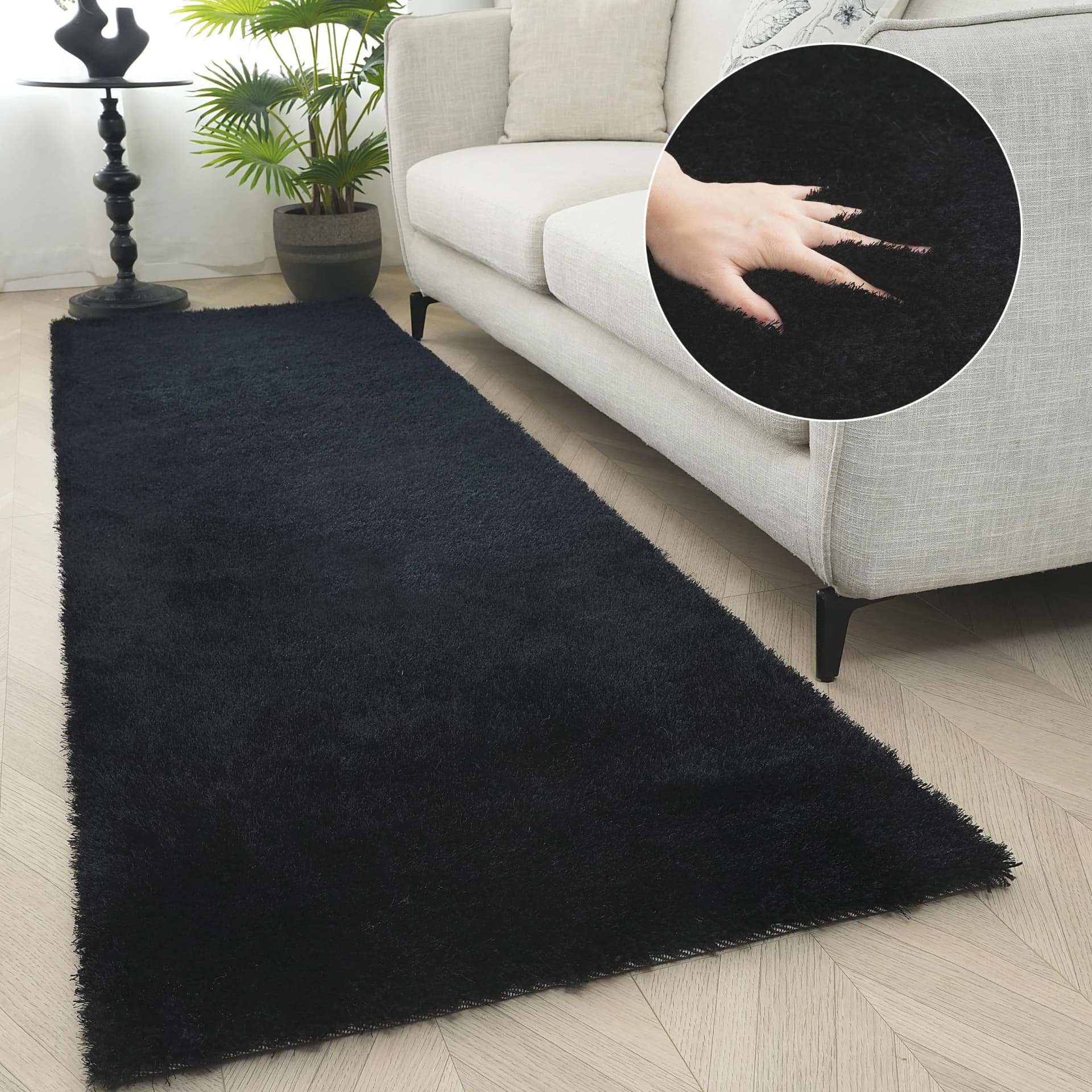 Bruno Banani Hochflor-Läufer Dana Teppich Uni Schwarz