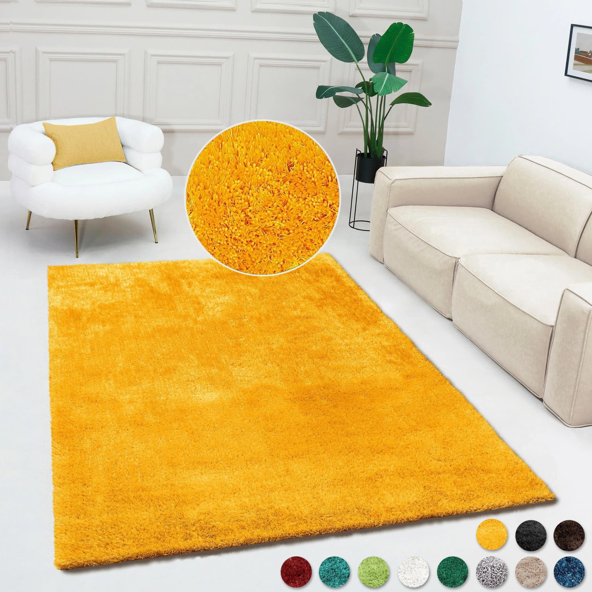 Bruno Banani Dana Teppich Gelb Uni 200x200 cm