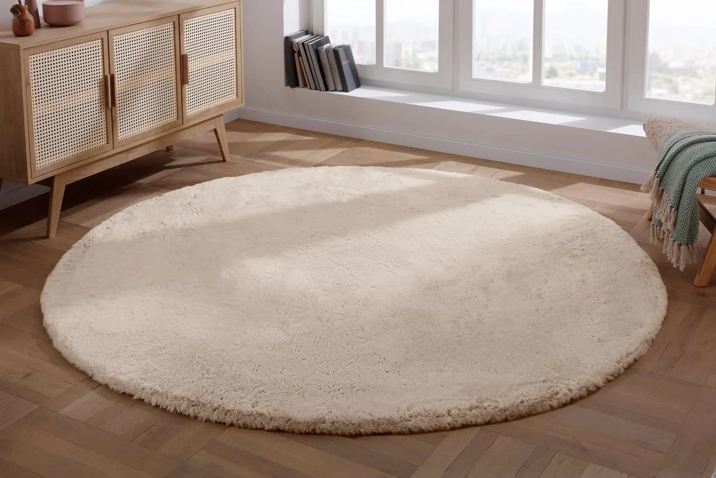 OTTO HOME Fellteppich Rabbit Beige Rund 200cm Kunstfaser