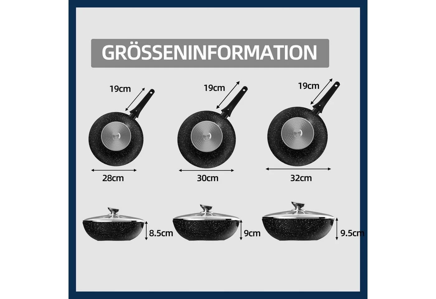 HOMELUX Wokpfanne mit Glasdeckel & abnehmbarem Griff, Antihaft, Induktion
