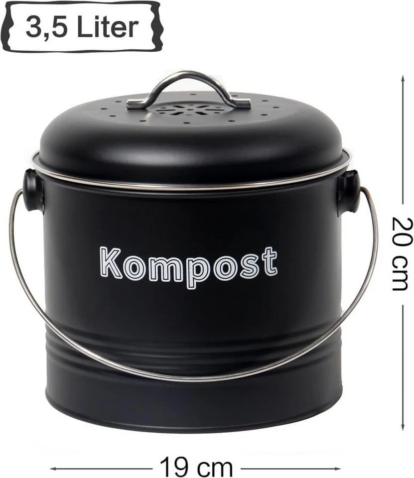 Zedelmaier Biomülleimer Küche Retro Schwarz 3,5L mit Aktivkohlefilter