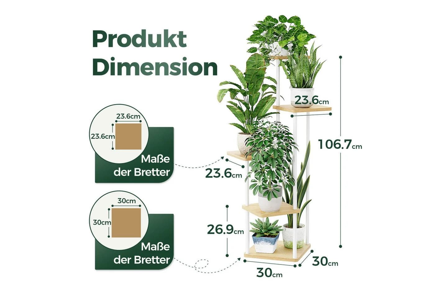 Bamworld Blumenständer 5 Ebenen Modernes Pflanzenregal Holz Metall