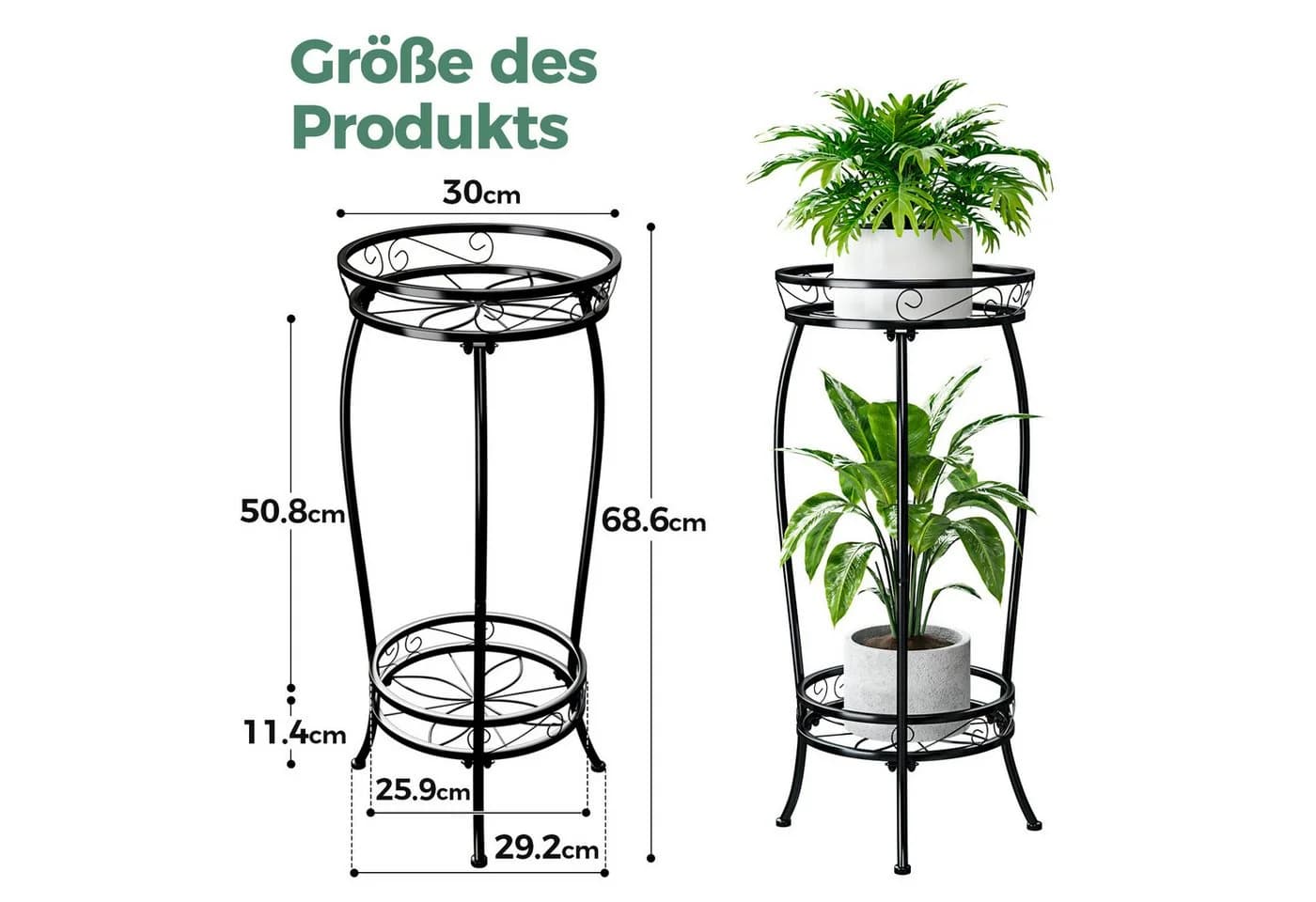 Bamworld Blumenständer Zweistöckiger Pflanzenständer Metallregal 69cm