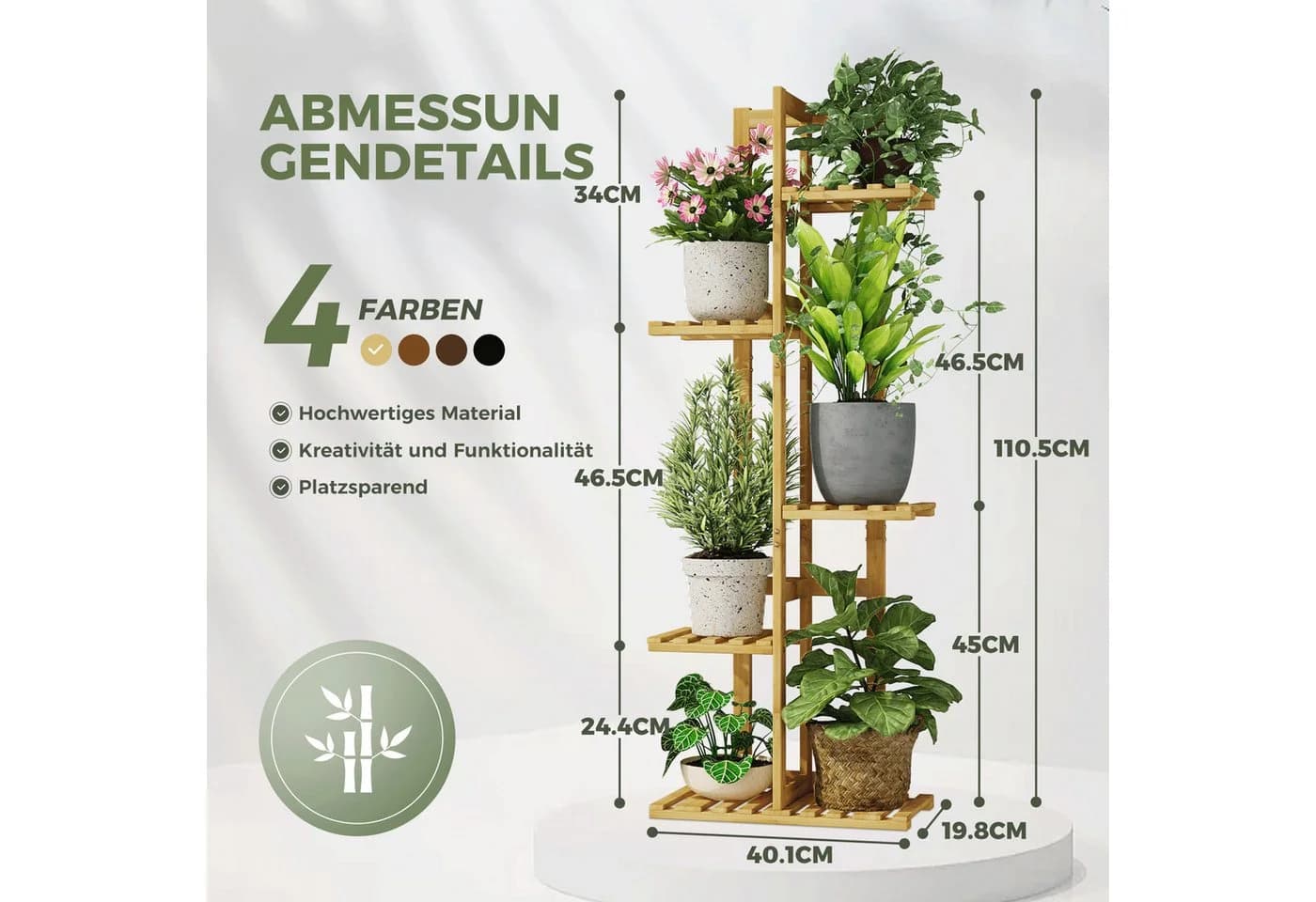 Bamworld 5-stöckiger Blumenständer aus Bambus Natur