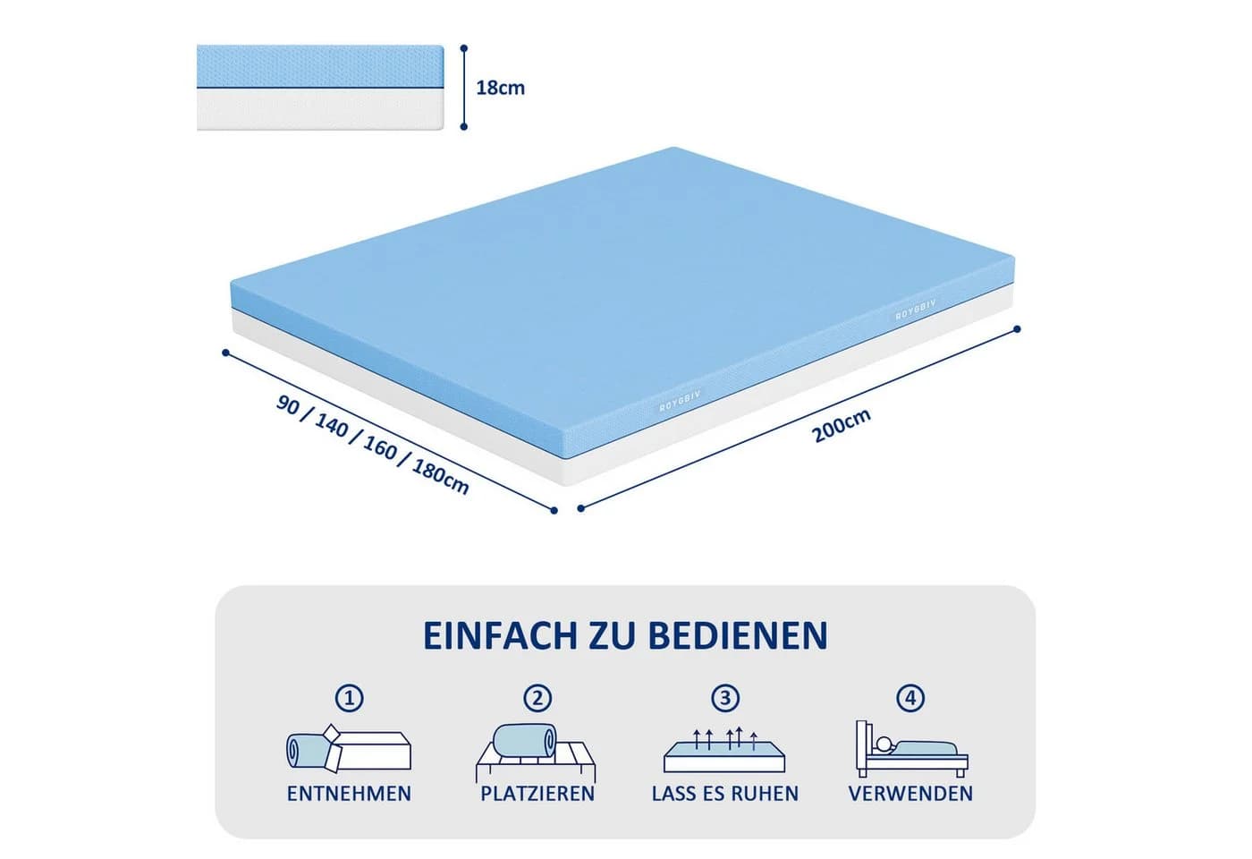 ROYGBIV Komfortschaummatratze 18 cm wendbar 7-Zonen Memory-Schaum