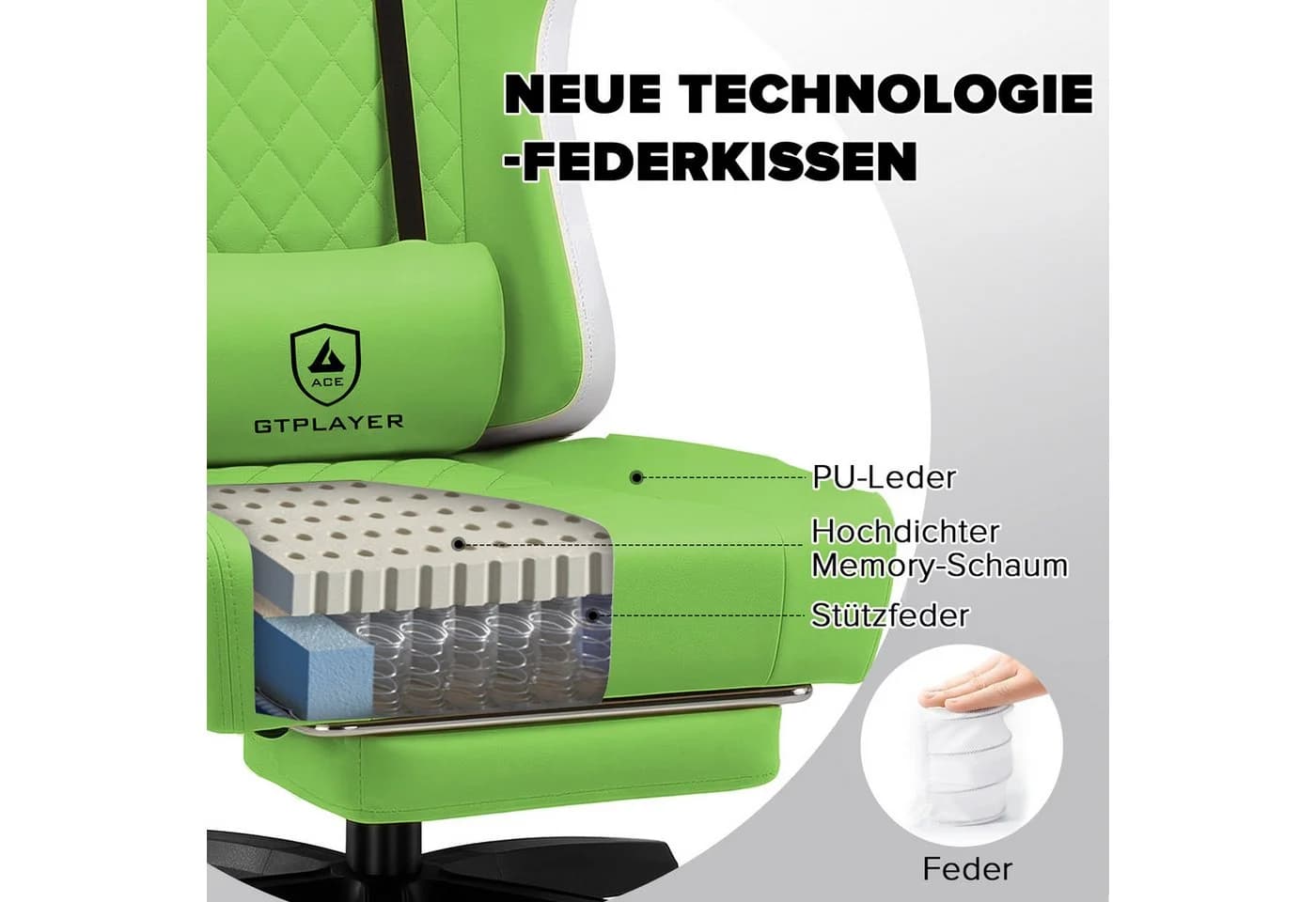 GTPLAYER Gaming-Stuhl Grün Ergonomisch mit Fußstütze