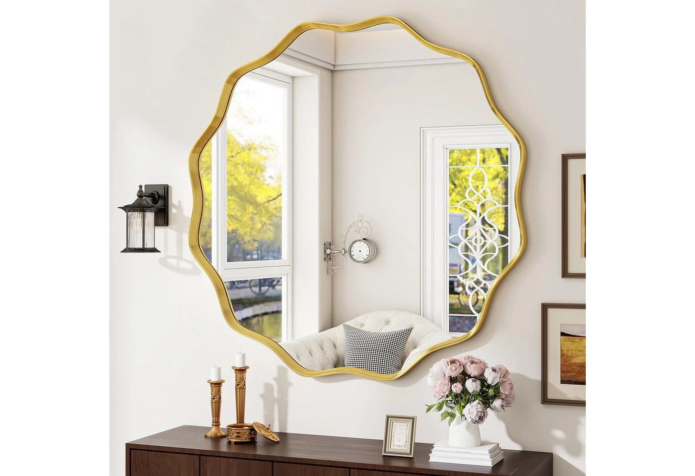 BEAUTYPEAK Dekospiegel Wellenförmig Rund Gold 75cm