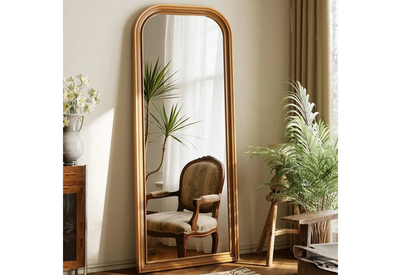 BEAUTYPEAK Ganzkörperspiegel Vintage mit Holzoptik-Rahmen Antikgold