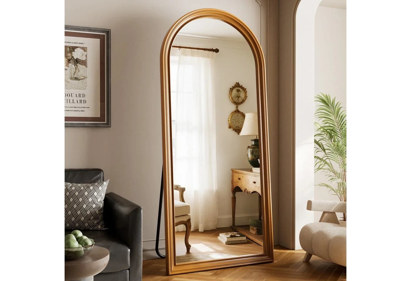 BEAUTYPEAK Ganzkörperspiegel Vintage mit Holzoptik-Rahmen Gold