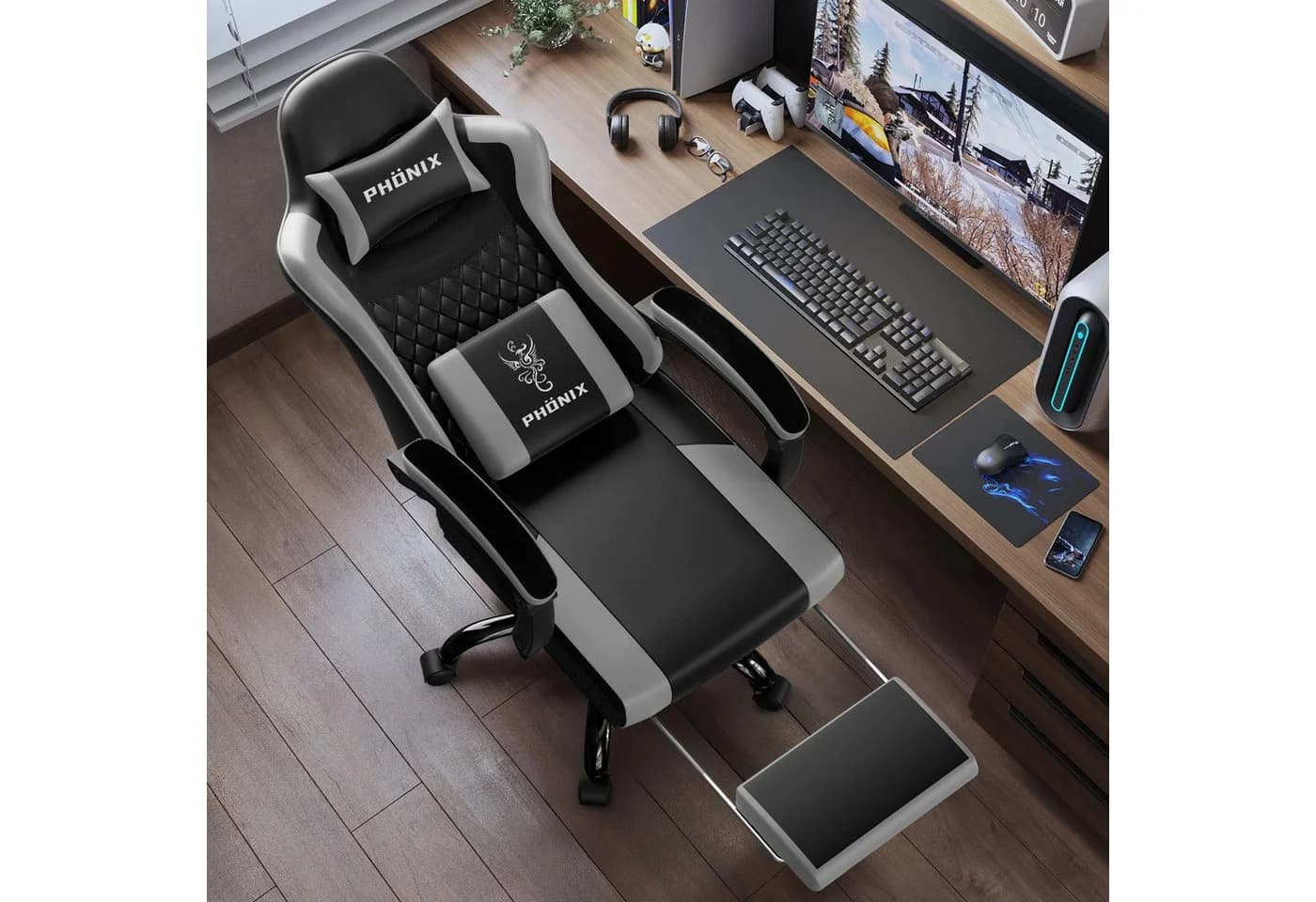 Adormii Gaming-Stuhl Ergonomisch mit Verstellbaren Lendenkissen und Kopfstütze