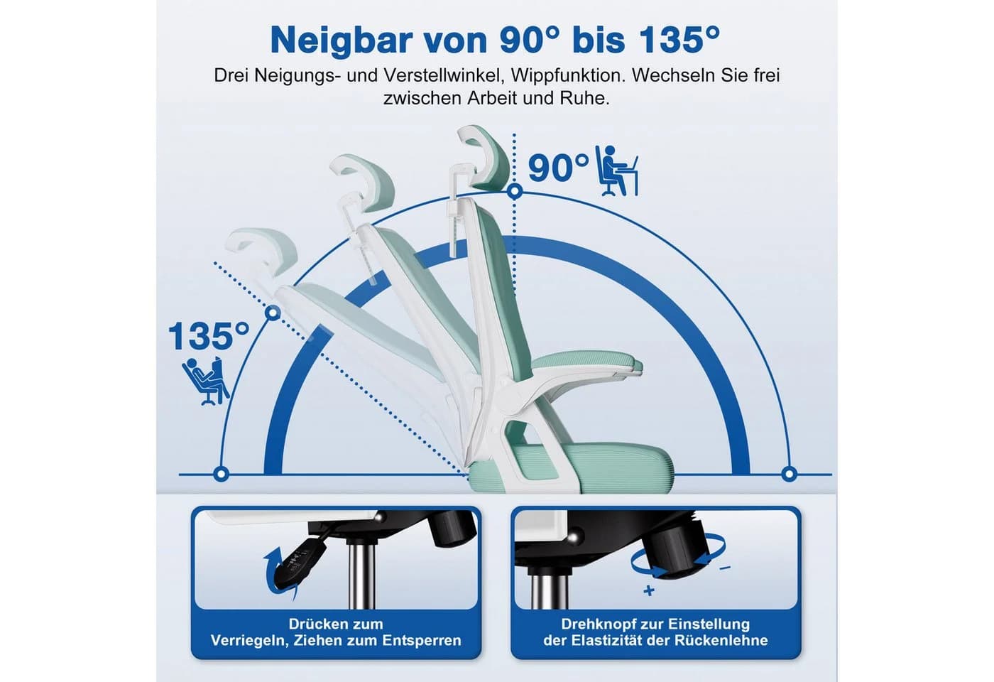 Adormii Ergonomischer Bürostuhl mit Kopfstütze und Wippfunktion