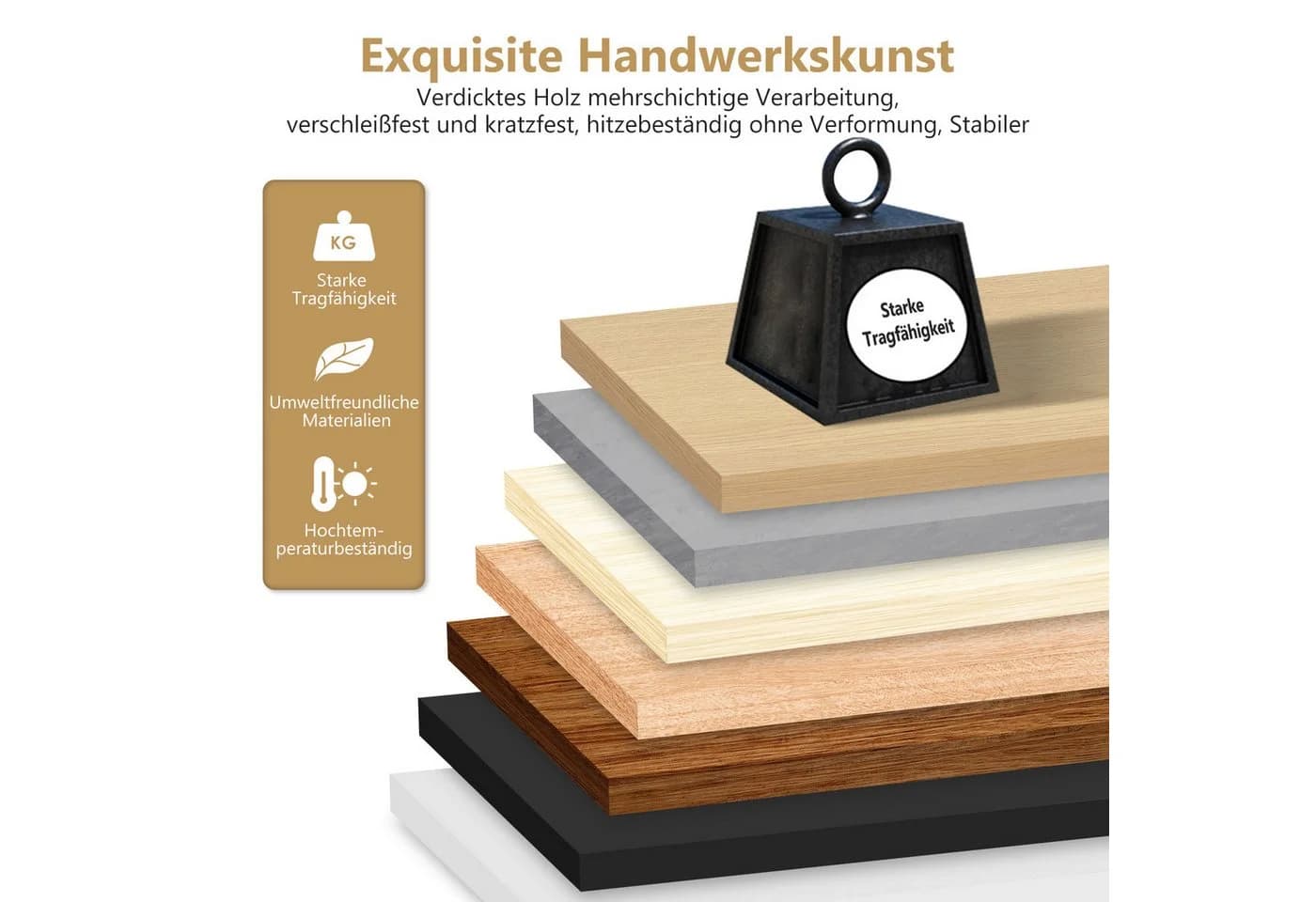 Lexzurn Couchtisch Weiß+Naturholz mit Schubladen und Ablagefächern