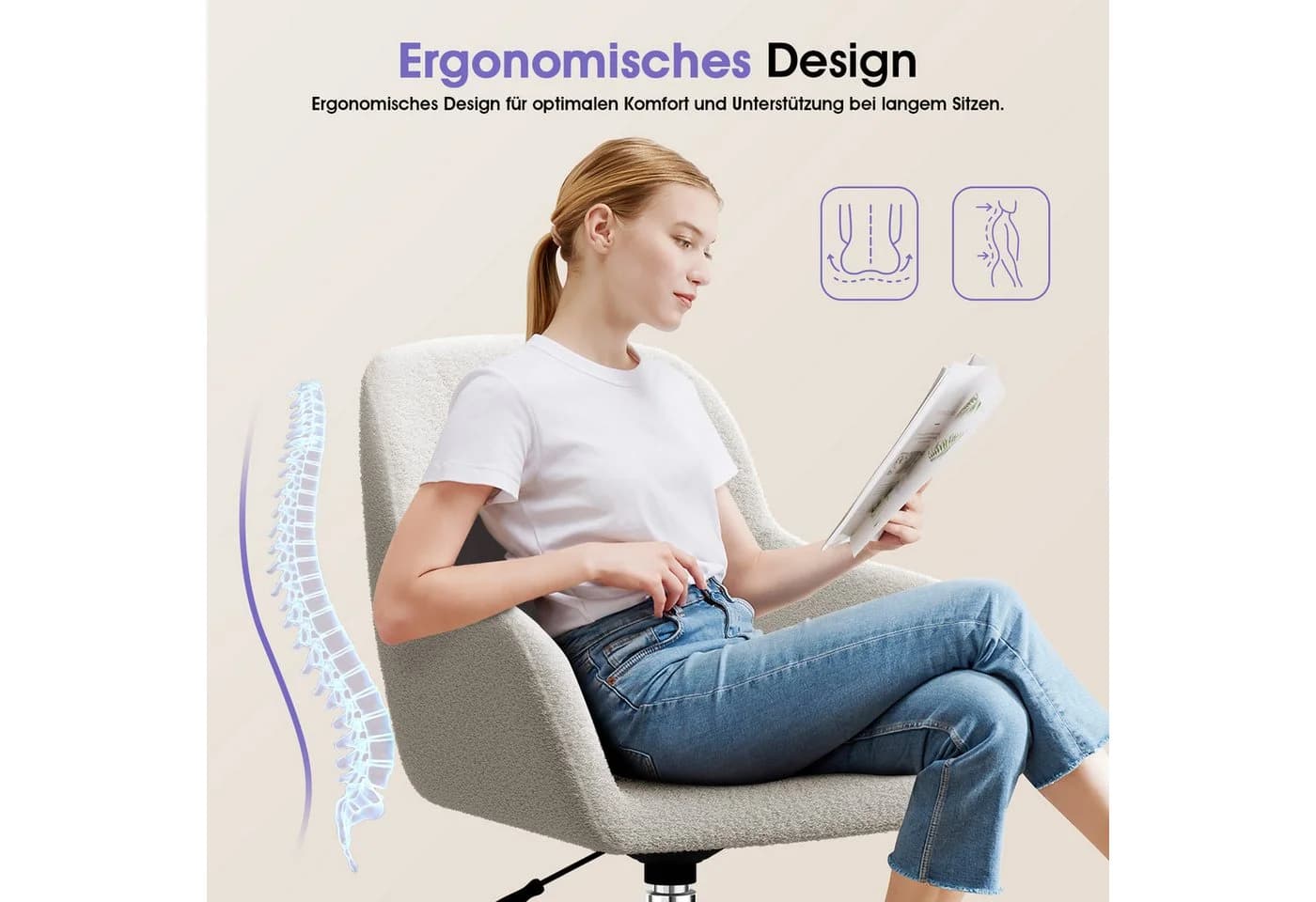 Adormii Bürostuhl mit Armlehnen Boucle-Gewebe höhenverstellbar
