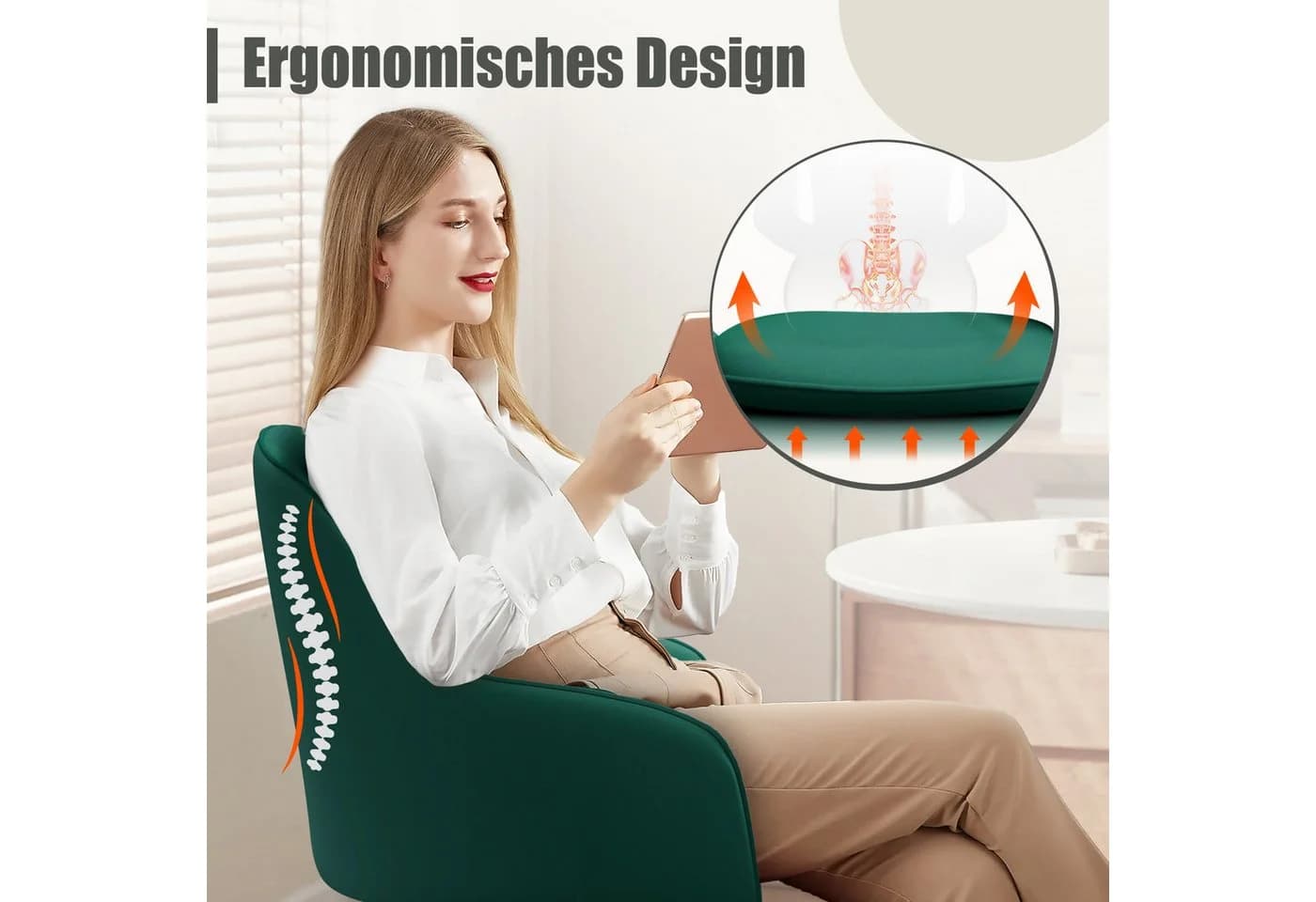 Adormii Bürostuhl mit Armlehnen Samt Höhenverstellbar Grau/Rosa/Weiß