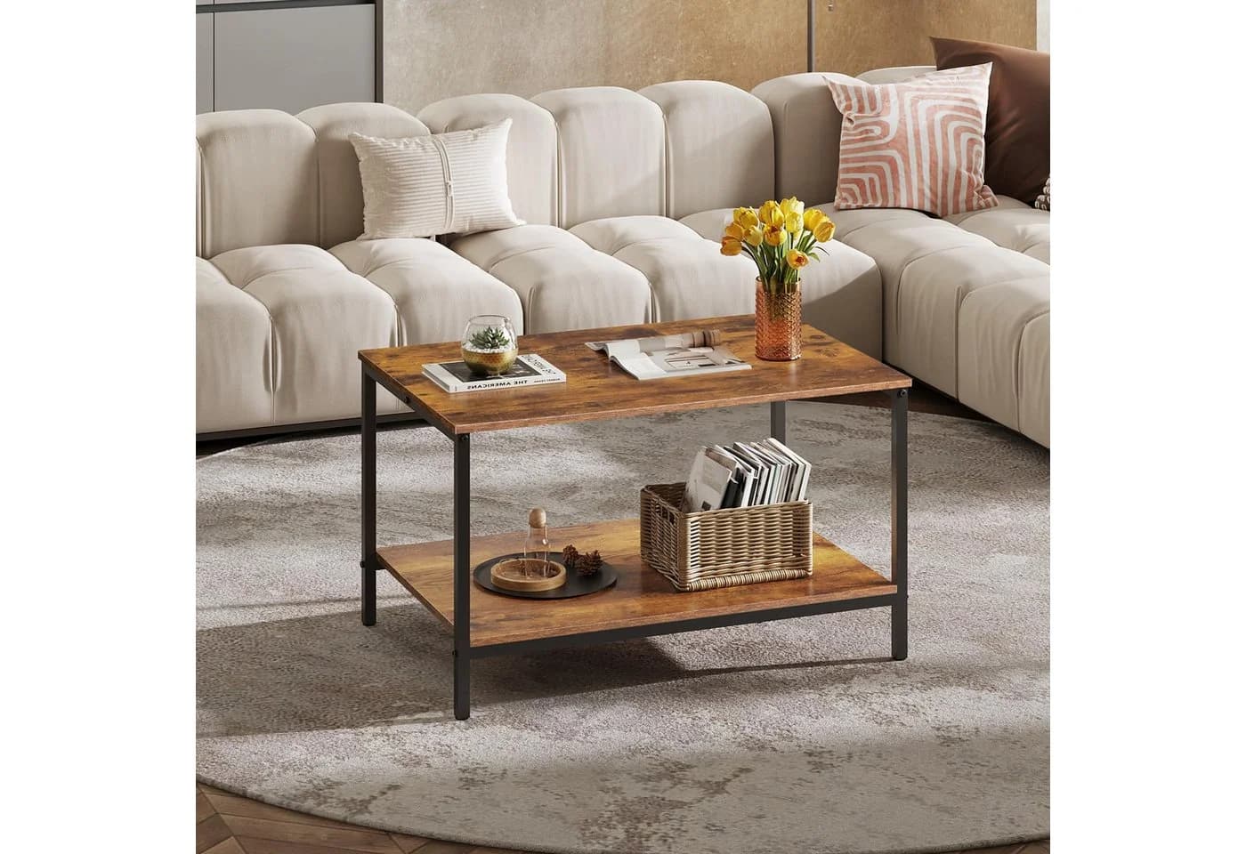 WLIVE Couchtisch Vintage Industrial Design Braun Schwarz